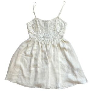 Lace Hook Eye Dress M ivory corset Victorian floral short mini chiffon white